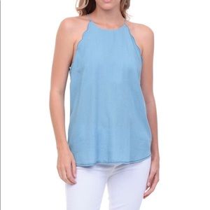 Scalloped Chambray Top